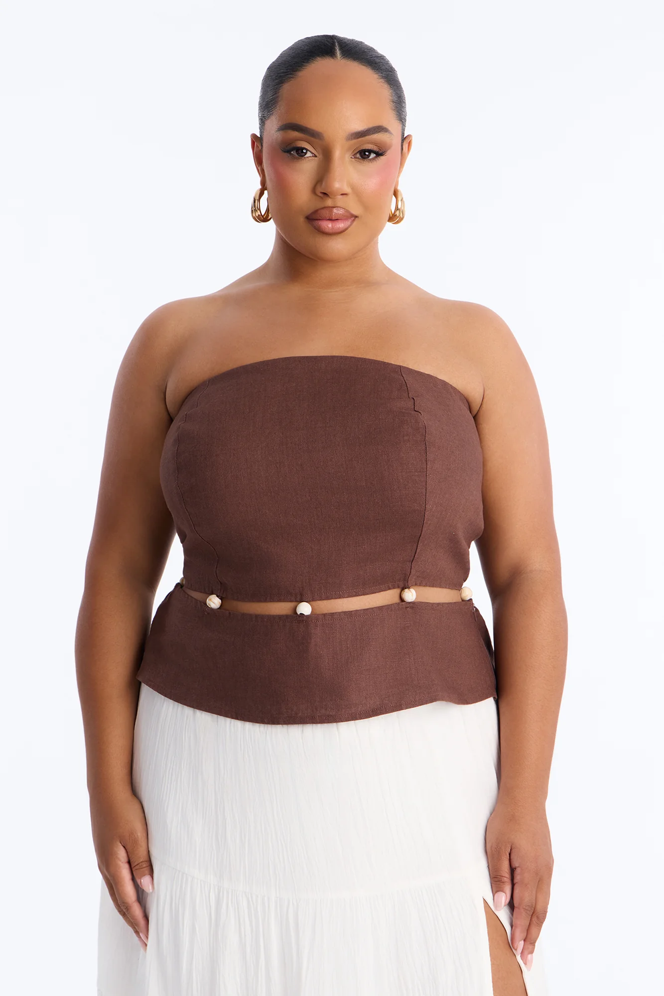 On The Guest List Beaded Linen Top - Brown - Image 5