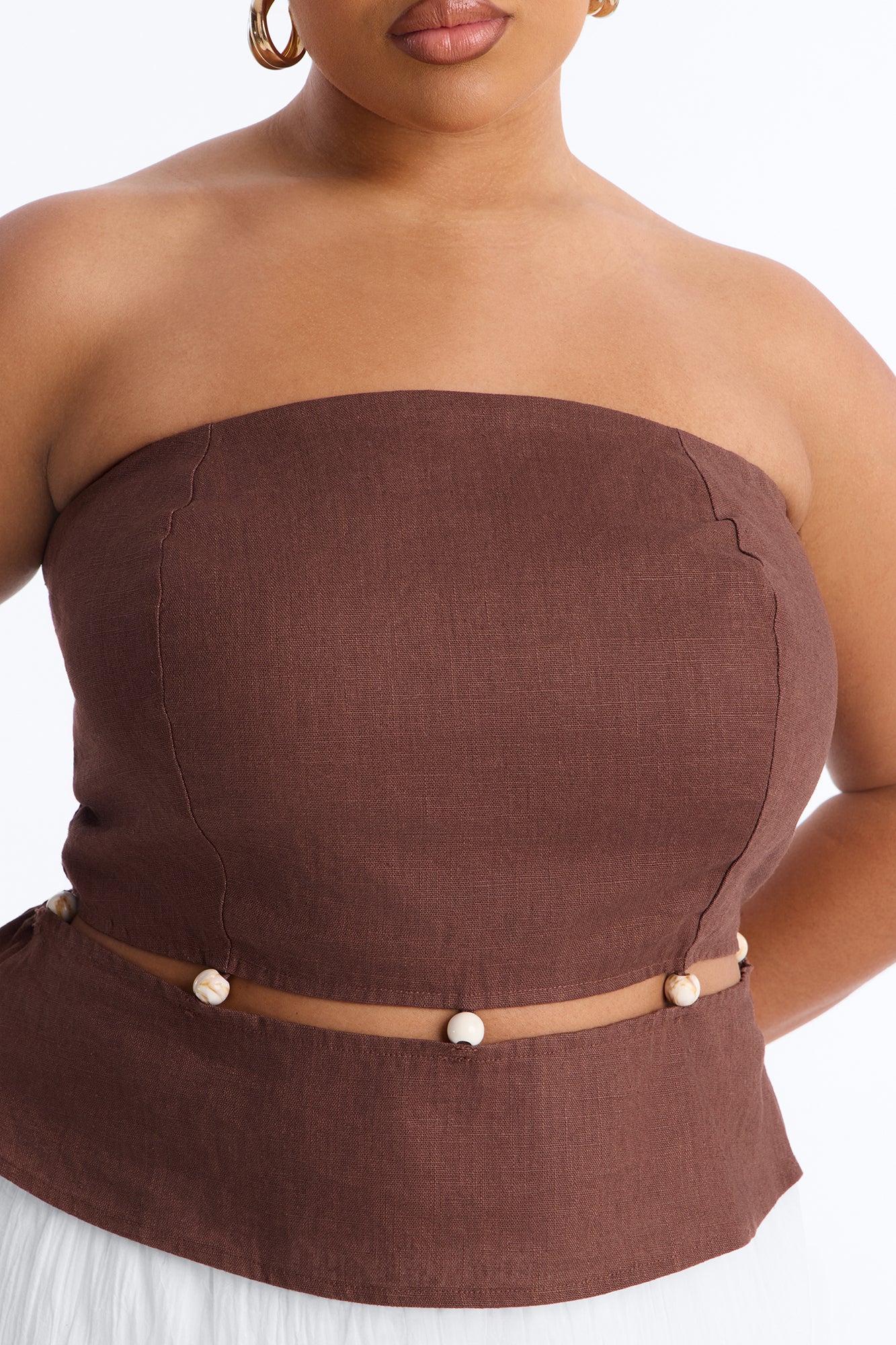 On The Guest List Beaded Linen Top - Brown - Image 7