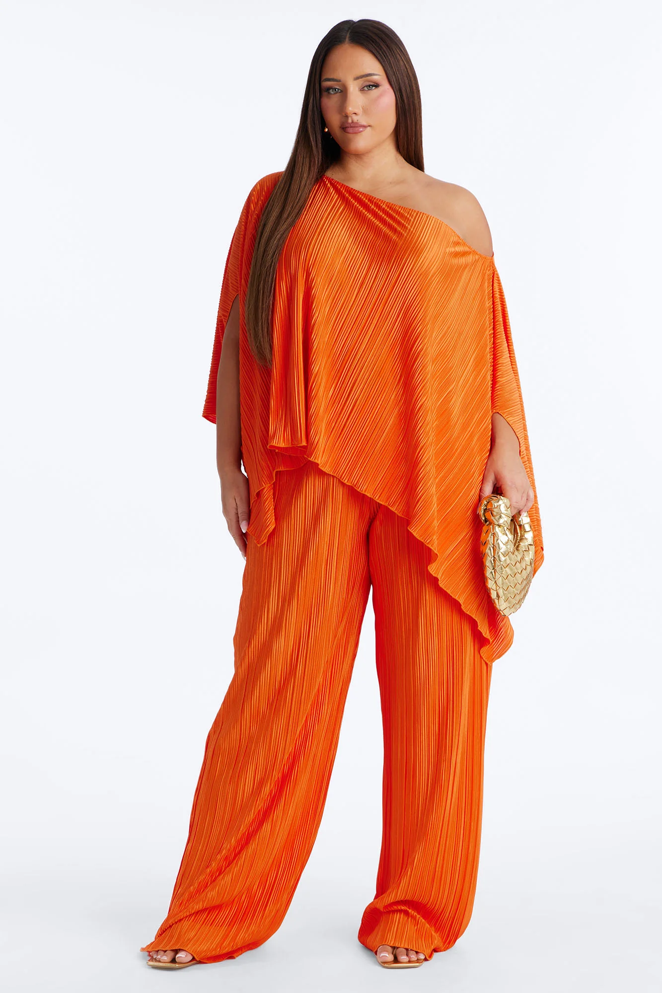 On The Horizon Off Shoulder Plisse Pant Set - Orange - Image 5