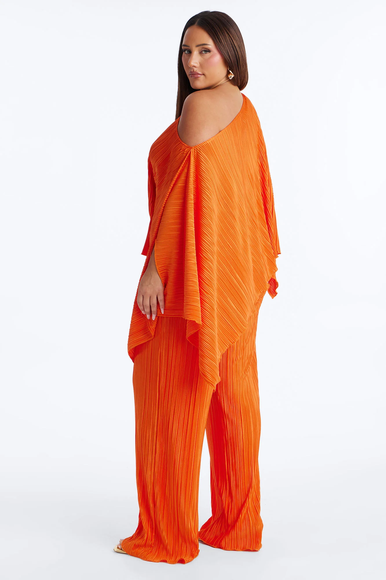 On The Horizon Off Shoulder Plisse Pant Set - Orange - Image 7