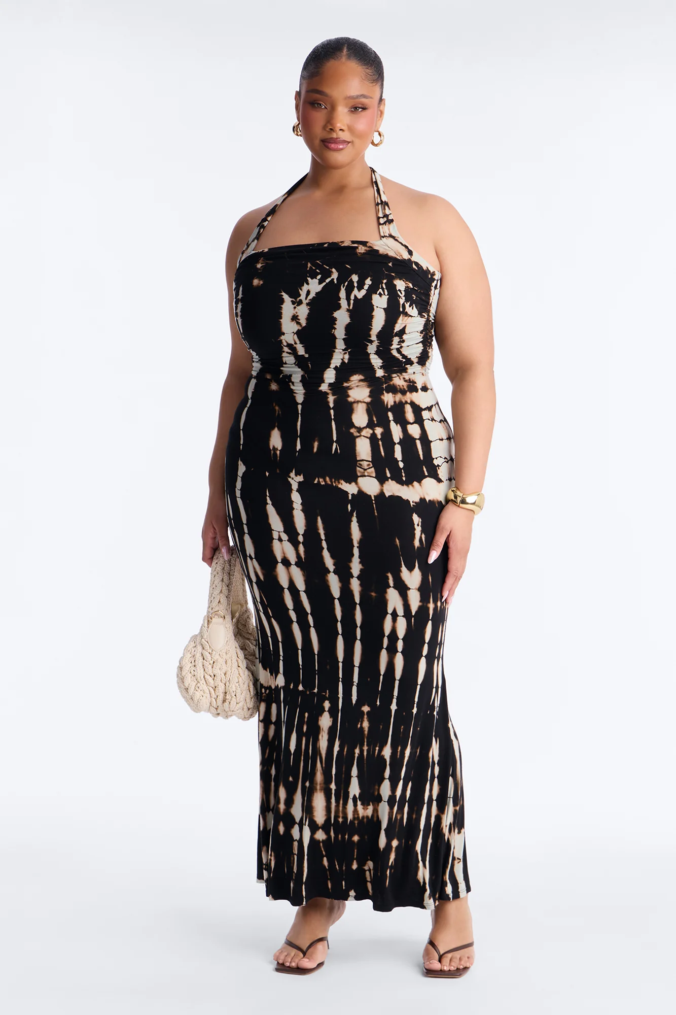 On The Horizon Tie Dye Halter Dress - Black/White - Image 5