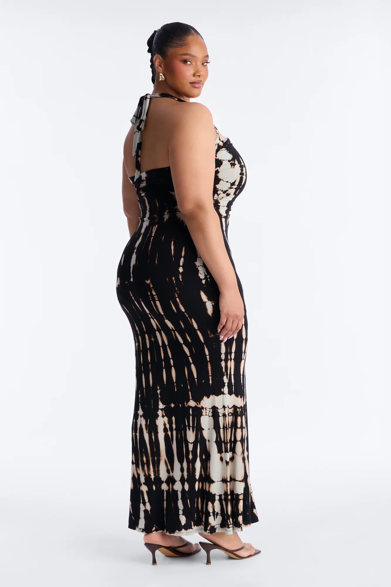 On The Horizon Tie Dye Halter Dress - Black/White - Image 8