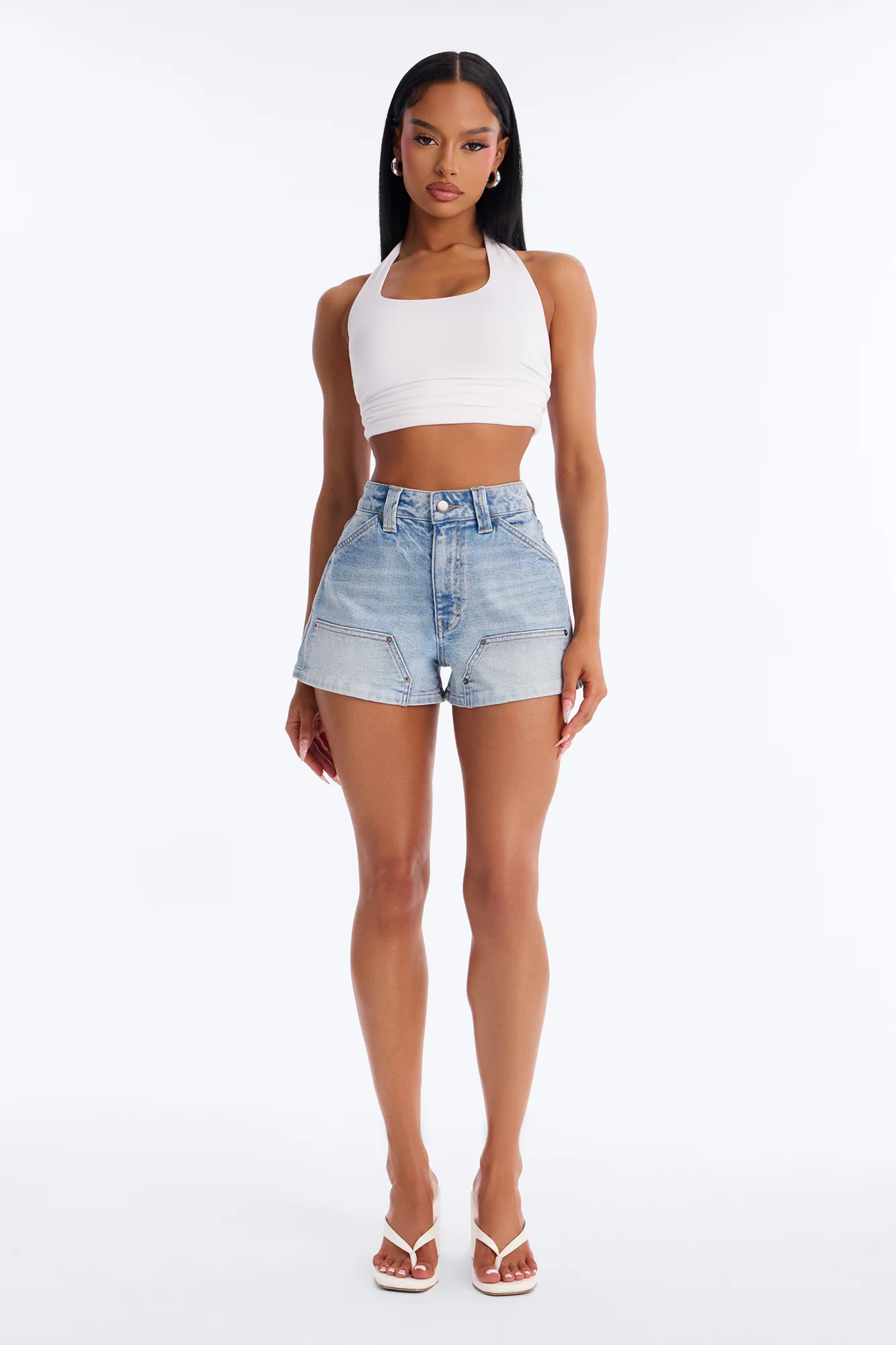 On The Job Utility Denim Shorts - Medium Wash - Image 2