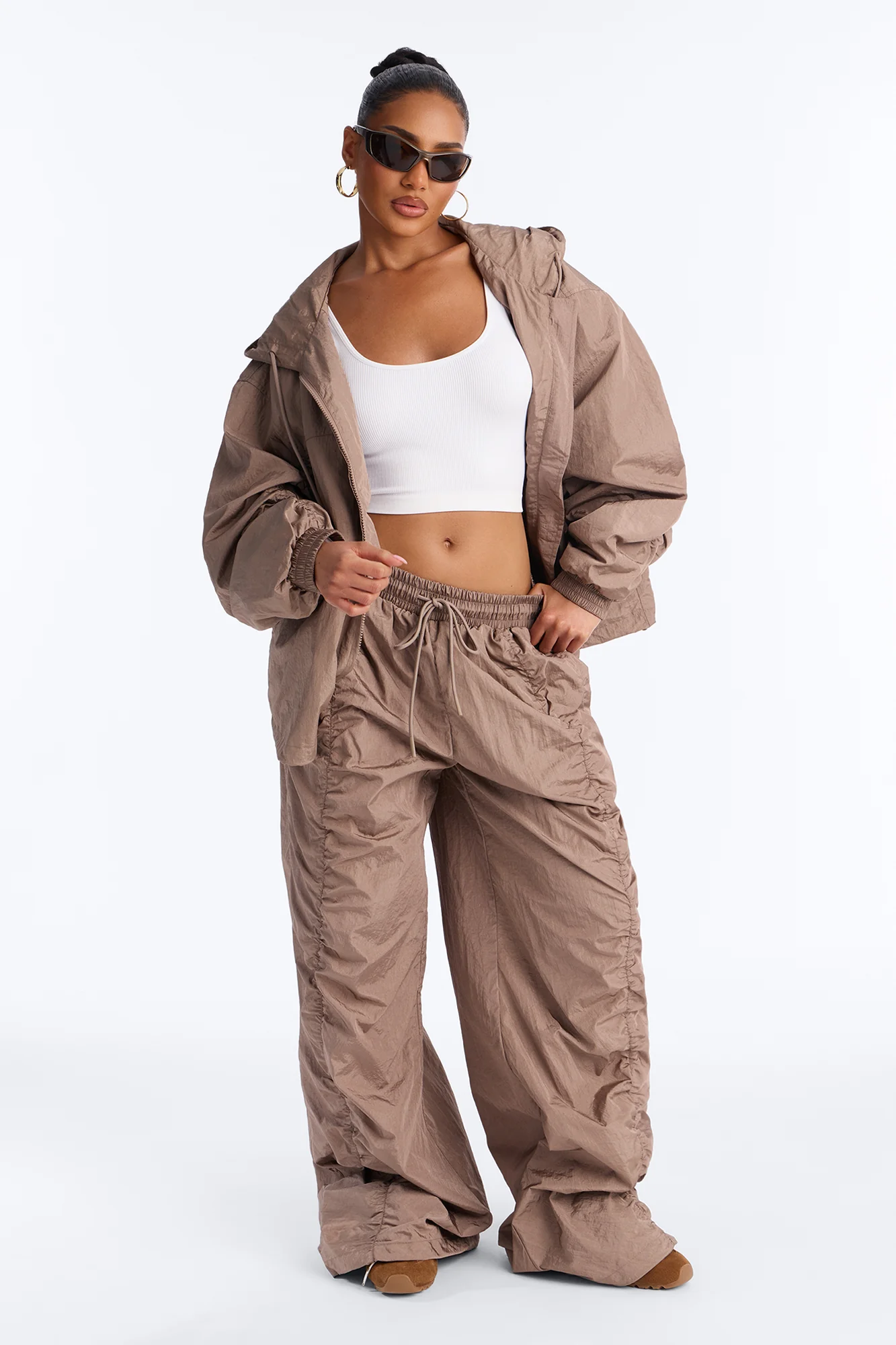 On The Move Oversized Windbreaker Jogger Pant - Caffe