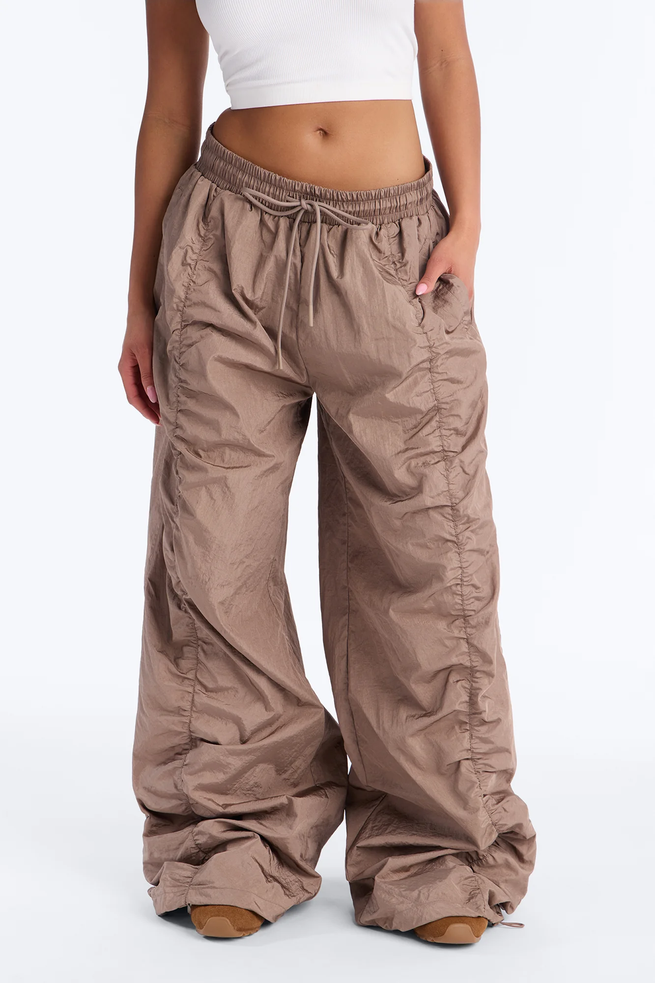 On The Move Oversized Windbreaker Jogger Pant - Caffe - Image 2