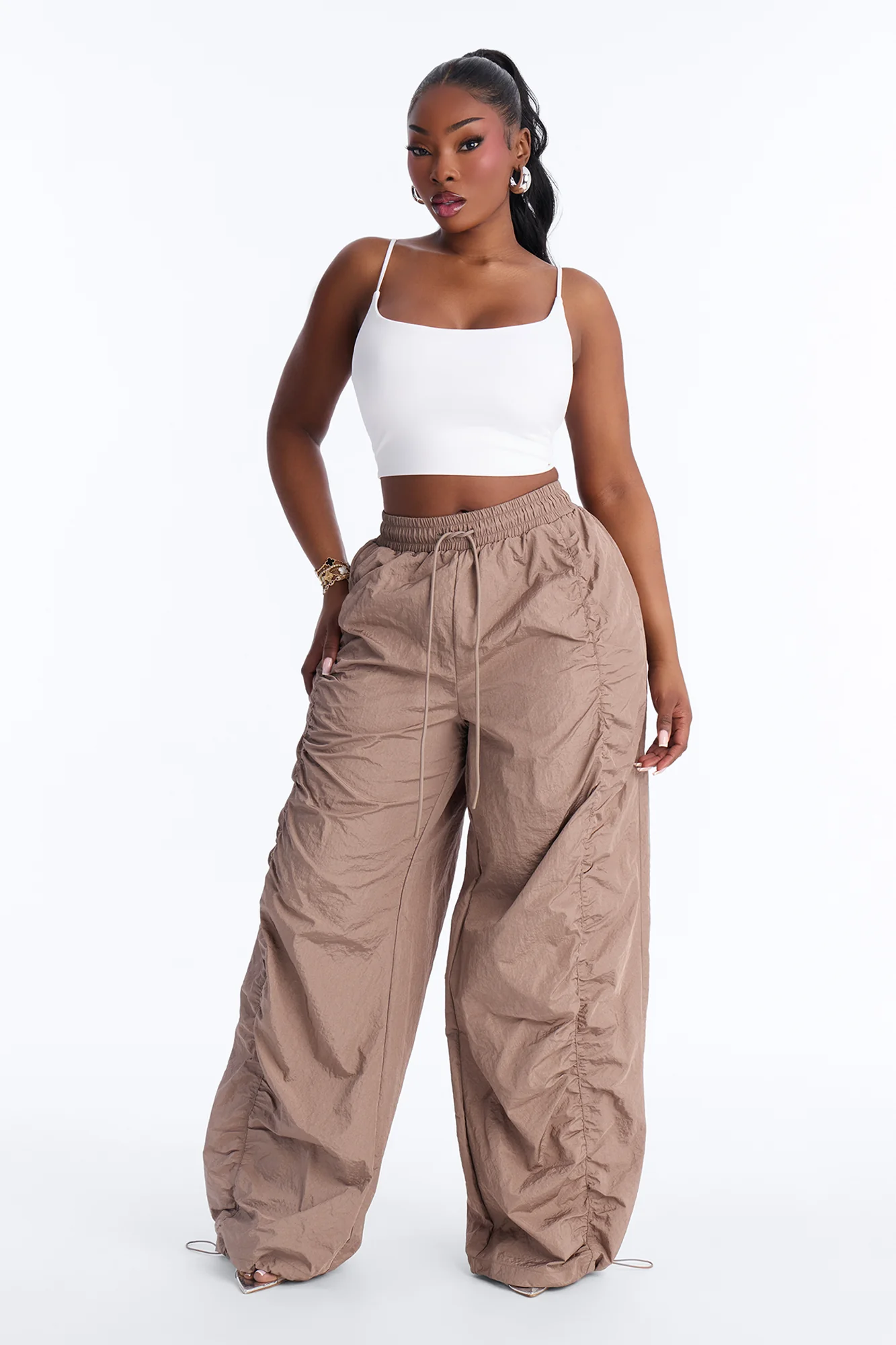 On The Move Oversized Windbreaker Jogger Pant - Caffe - Image 5