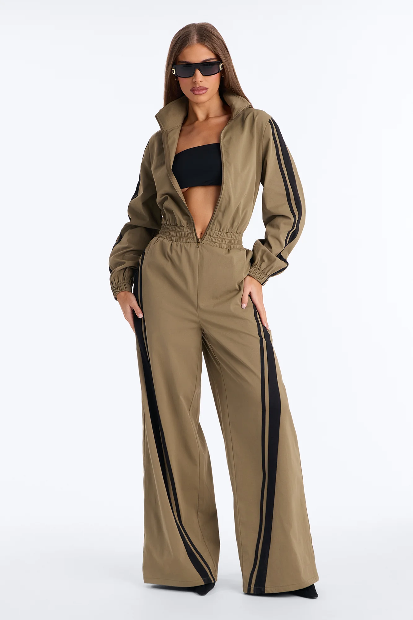 On The Run Mock Neck Jumpsuit - Olive