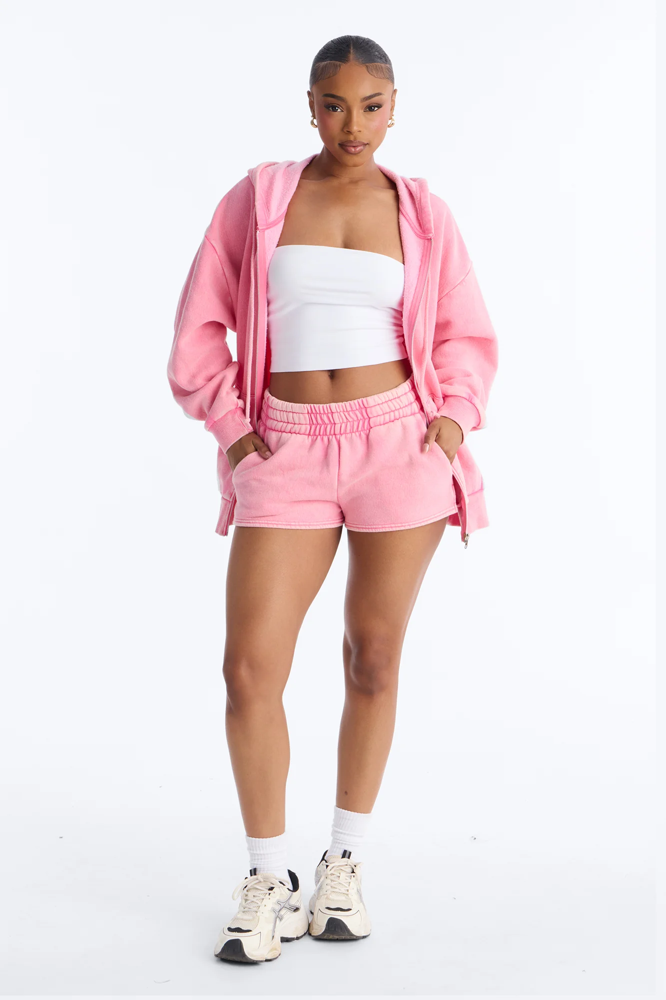 On The Run Washed Fleece Short Set - Pink