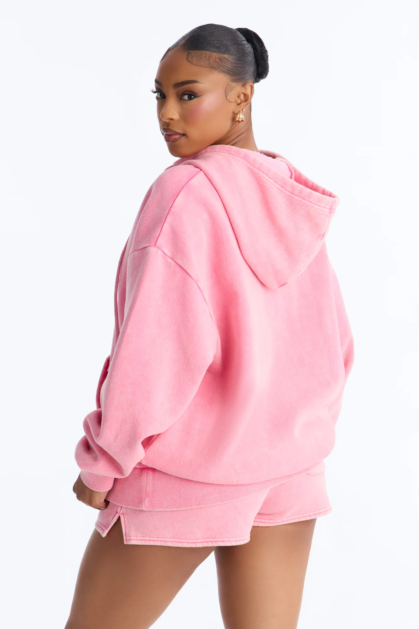 On The Run Washed Fleece Short Set - Pink - Image 4