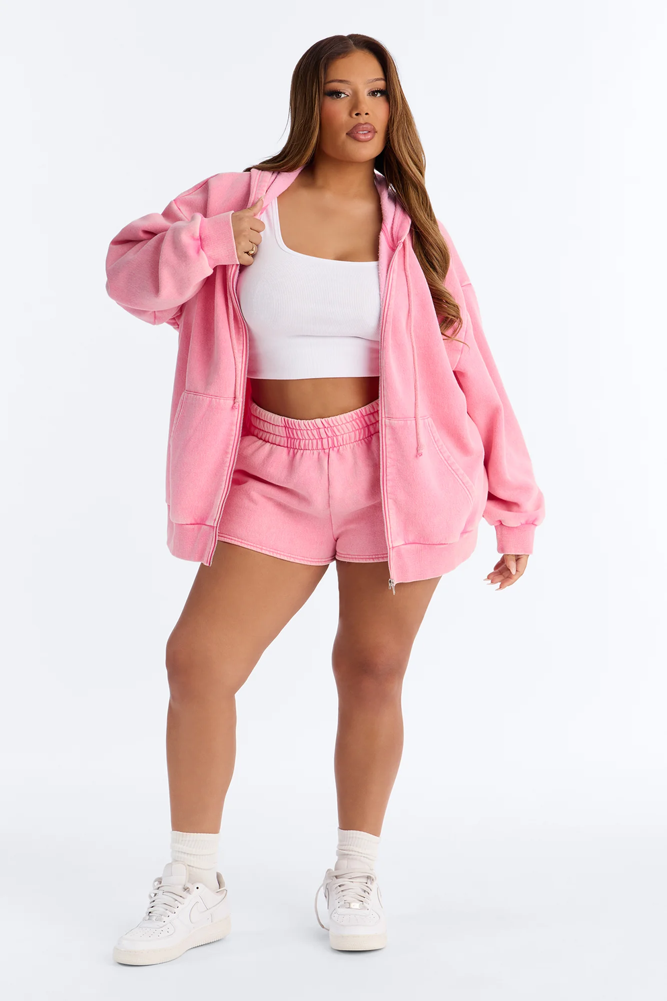On The Run Washed Fleece Short Set - Pink - Image 5