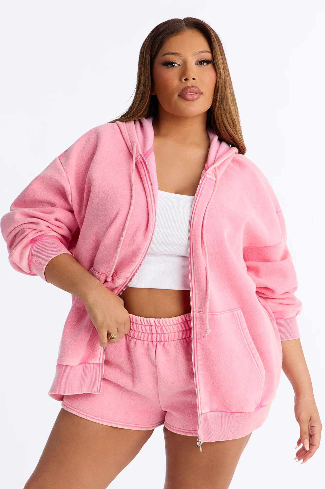 On The Run Washed Fleece Short Set - Pink - Image 6
