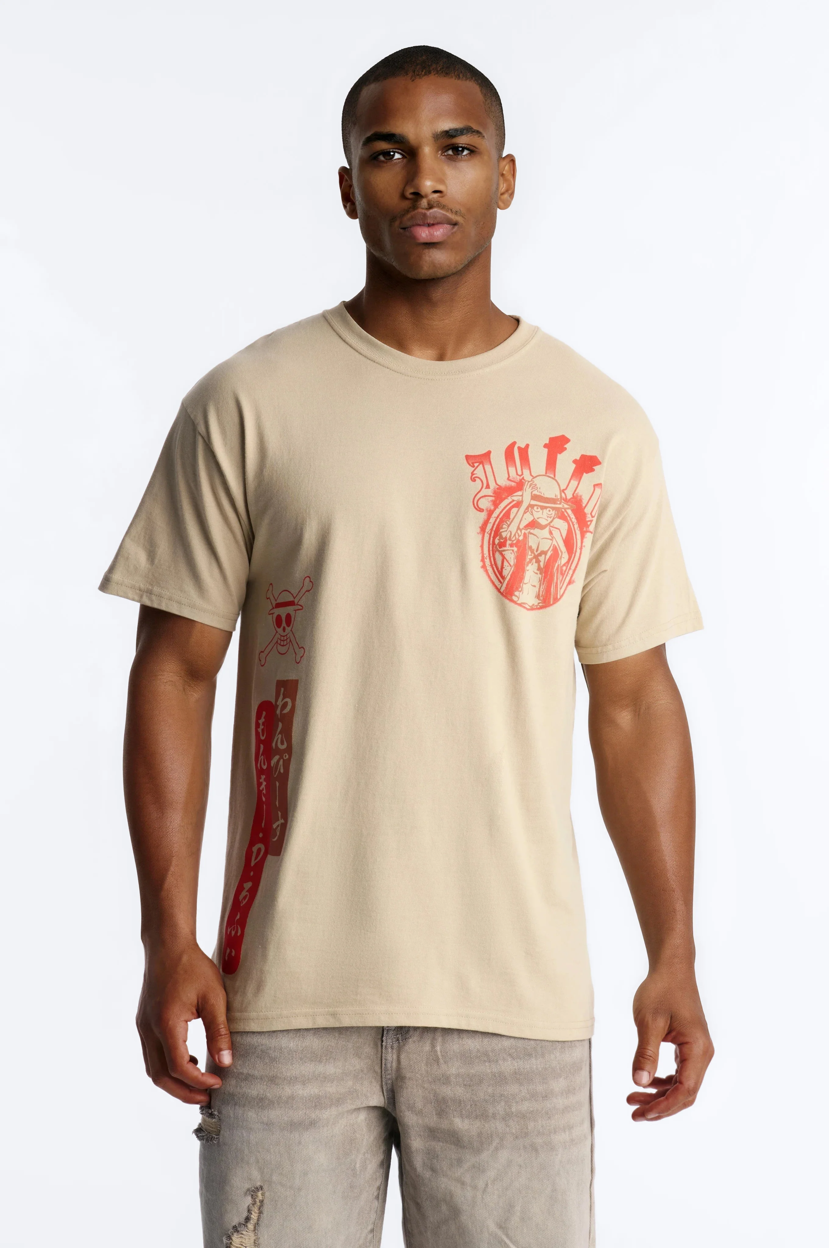 One Piece Luffy King Of The Pirates Oversized Short Sleeve Tee - Taupe - Image 3