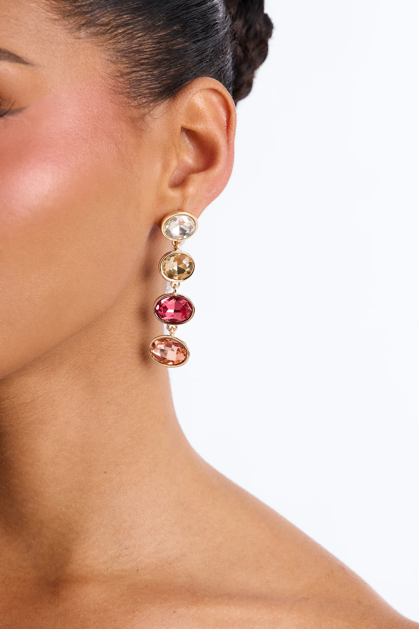 Only Fall Rhinestone Drop Earrings - Gold/Pink