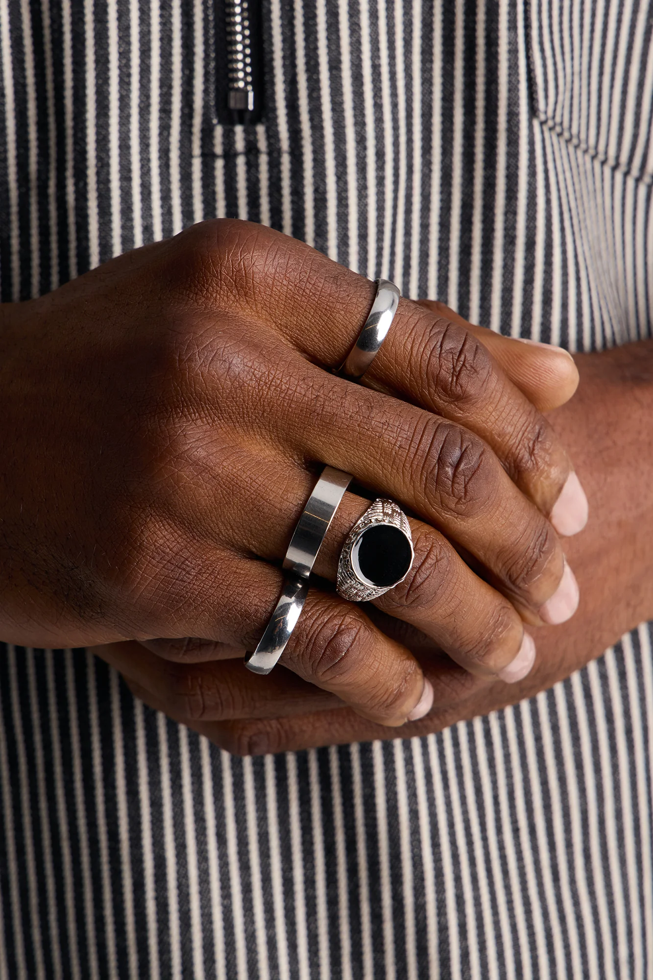 Onyx Vow Ring Set - Silver