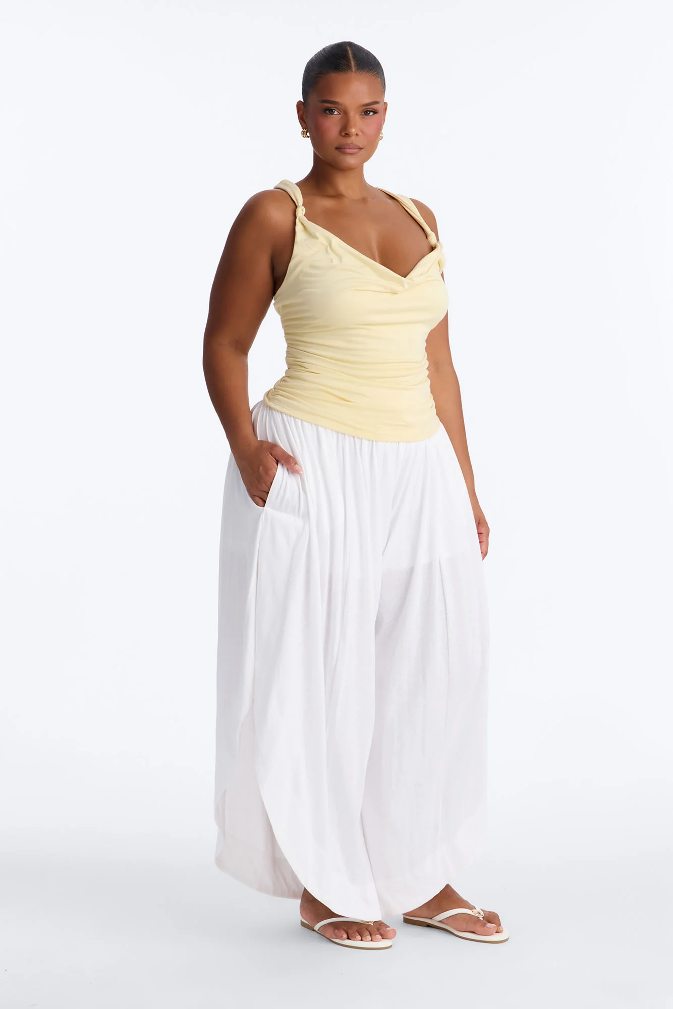 Opal Mid Rise Wide Leg Cropped Pant - White - Image 4