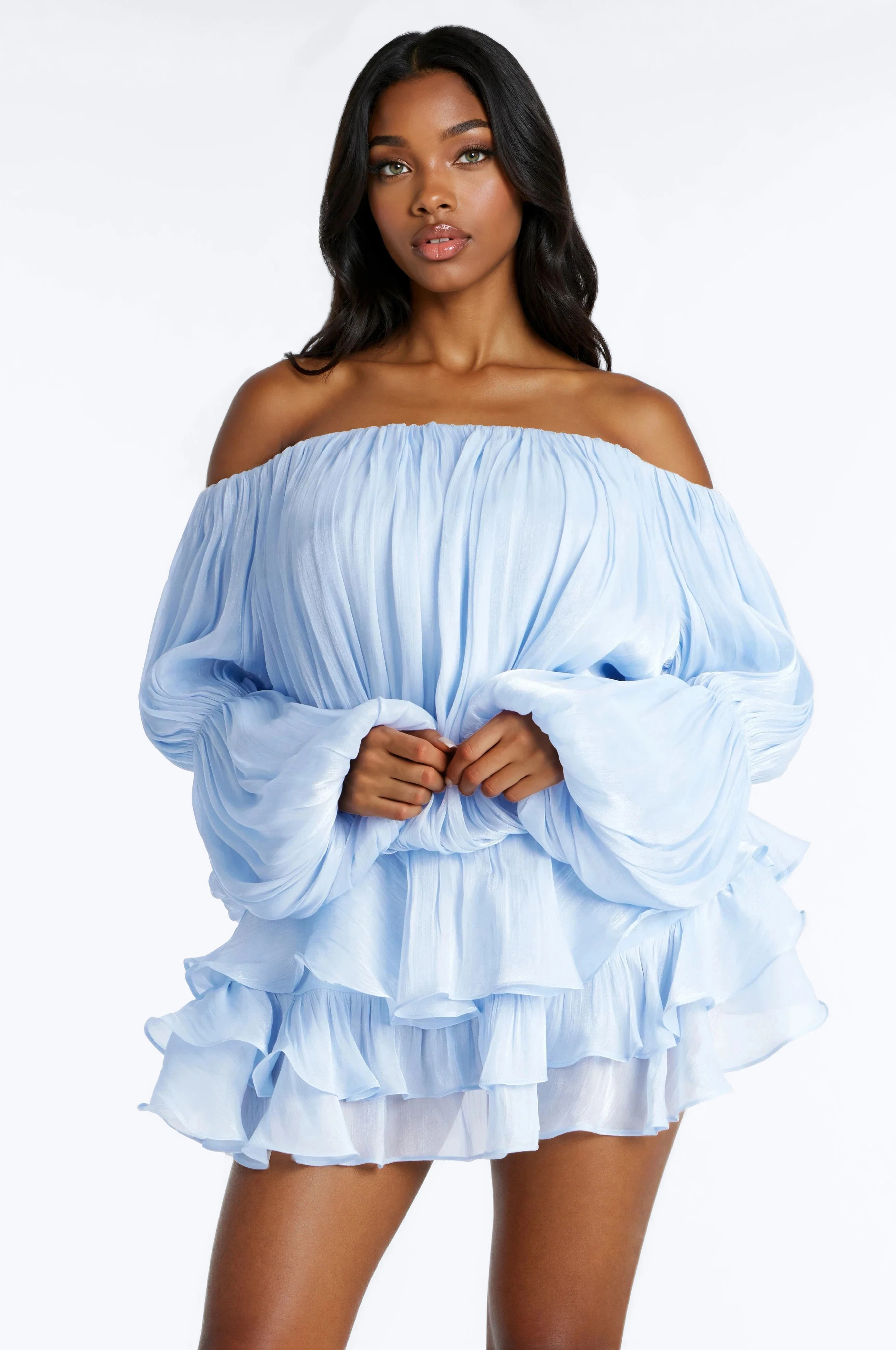 Oralee Off Shoulder Organza Mini Dress - Periwinkle - Image 2