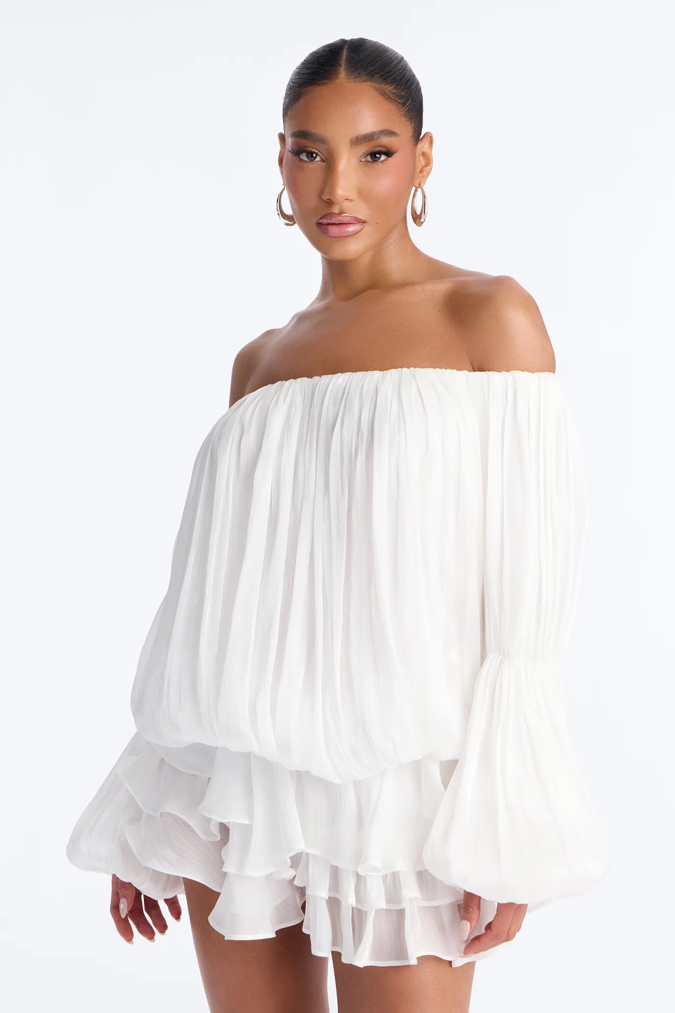 Oralee Off Shoulder Organza Mini Dress - White