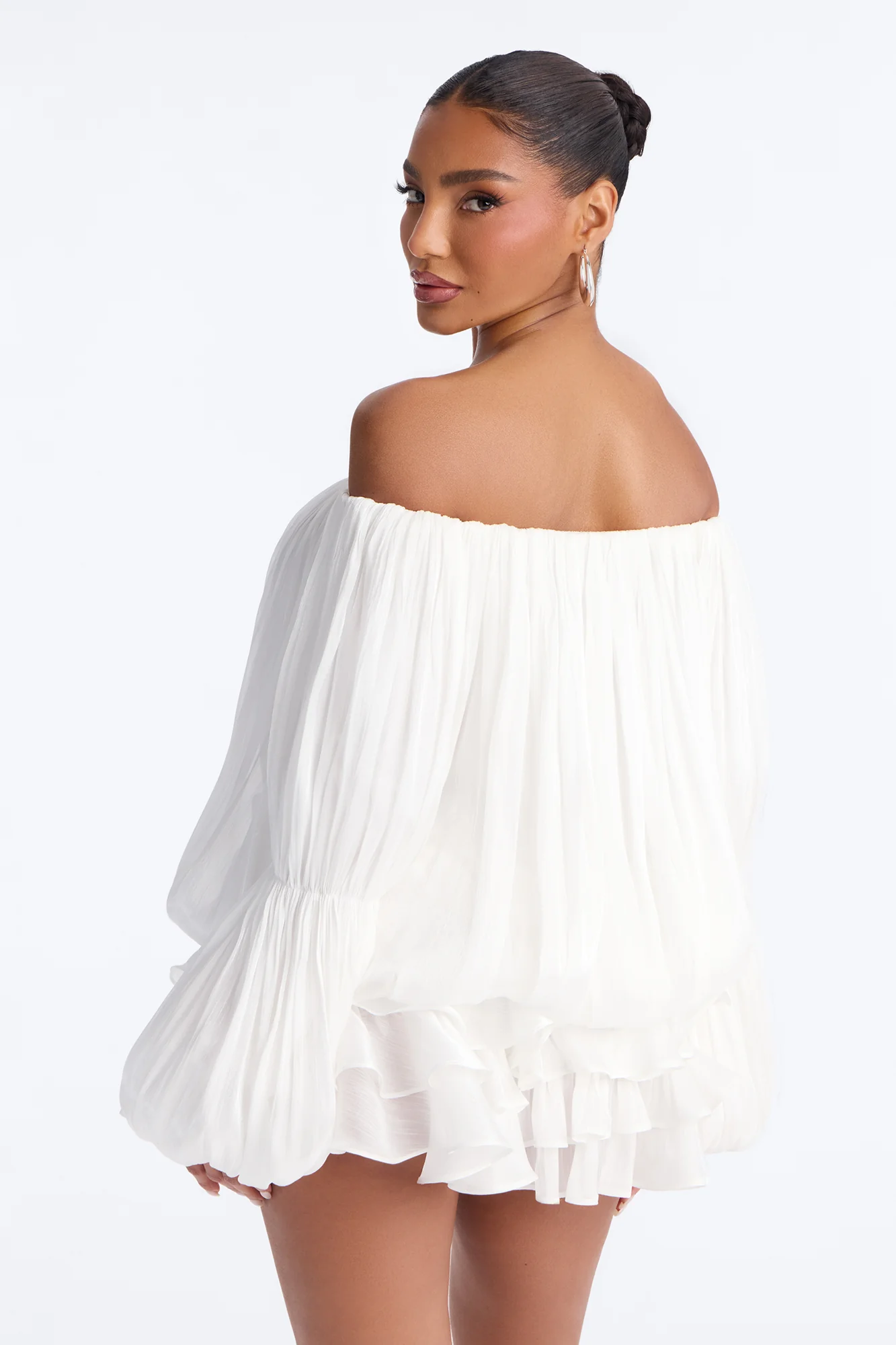 Oralee Off Shoulder Organza Mini Dress - White - Image 3