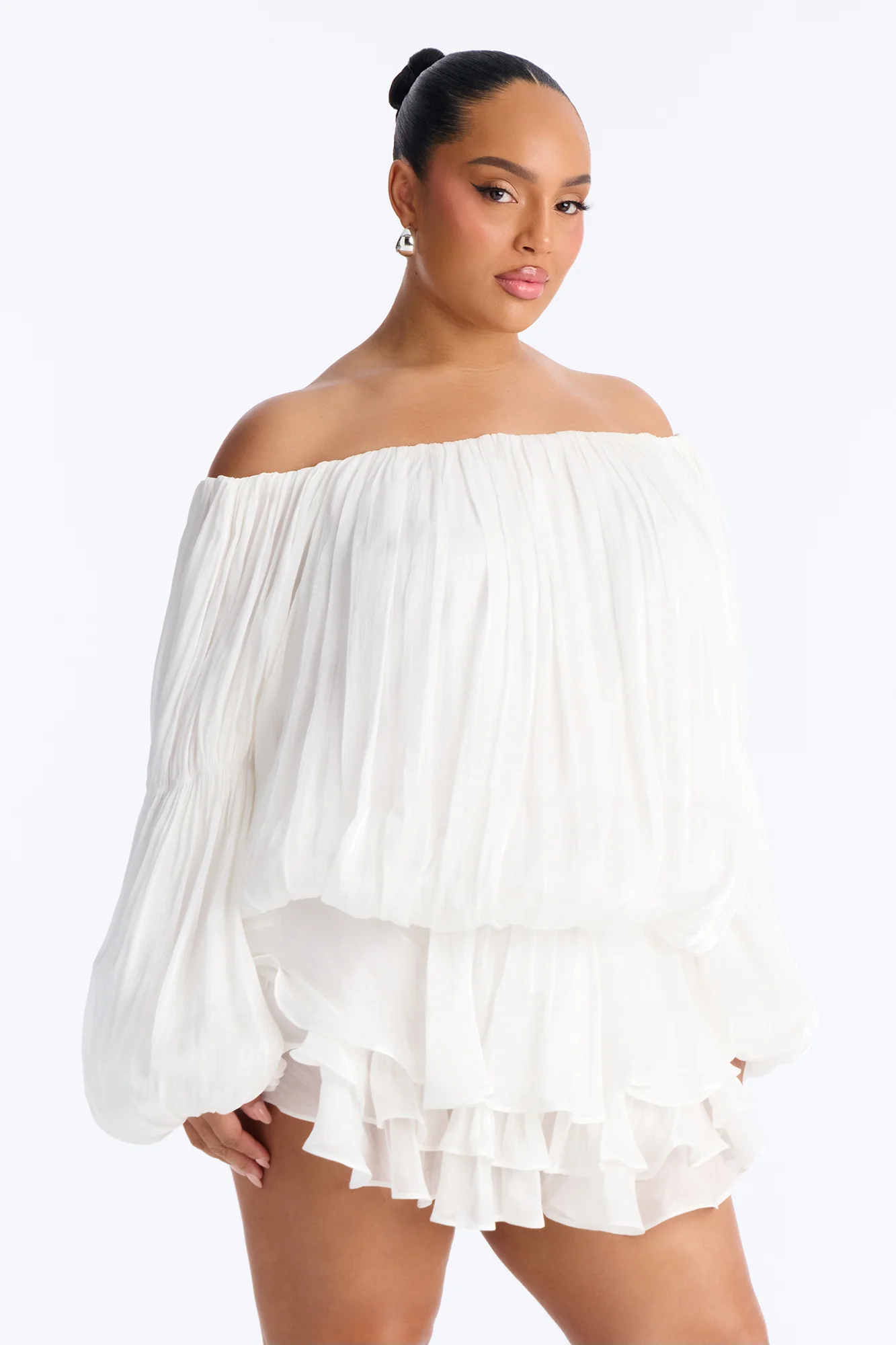 Oralee Off Shoulder Organza Mini Dress - White - Image 6