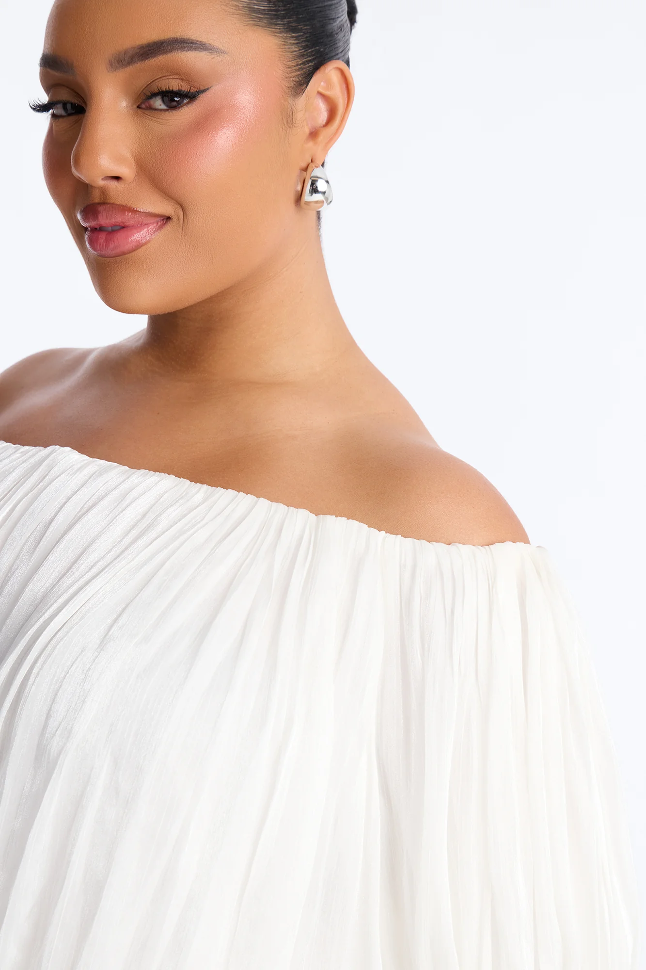 Oralee Off Shoulder Organza Mini Dress - White - Image 8