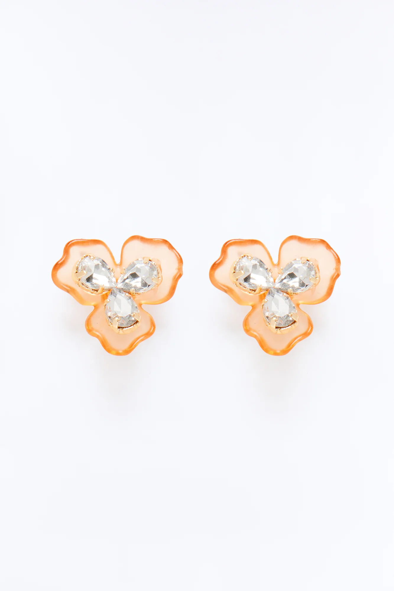 Orchid Type Rhinestone Stud Earrings - Gold/Orange - Image 2