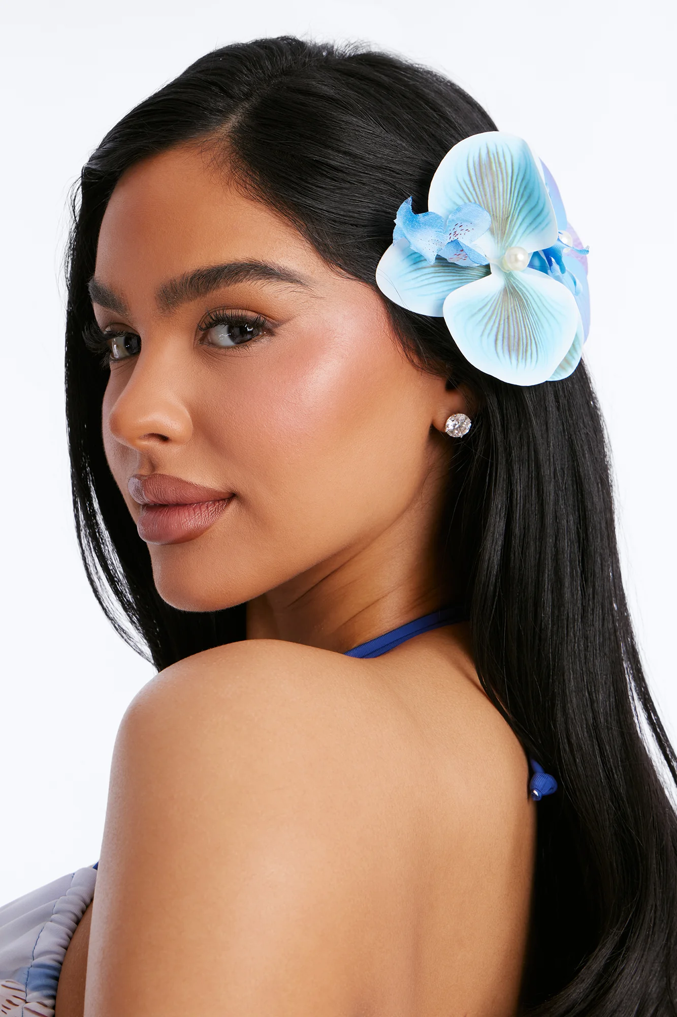 Orchids And Pearls 2 Piece Hair Clip - Blue