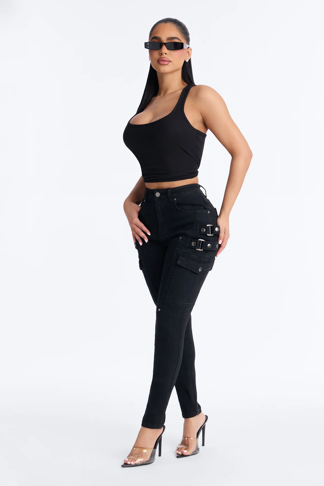 Oria High Rise Skinny Cargo Pant 32″ - Black