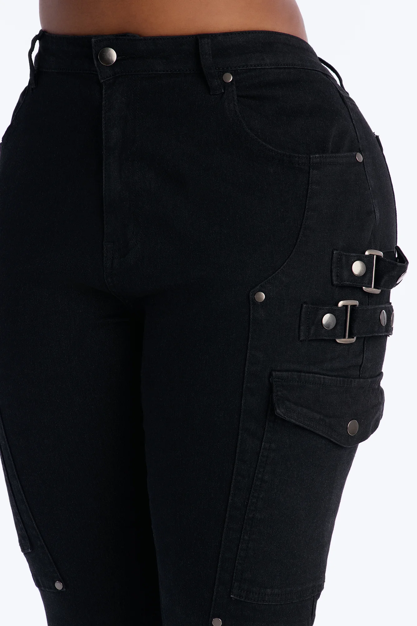 Oria High Rise Skinny Cargo Pant 32″ - Black - Image 7