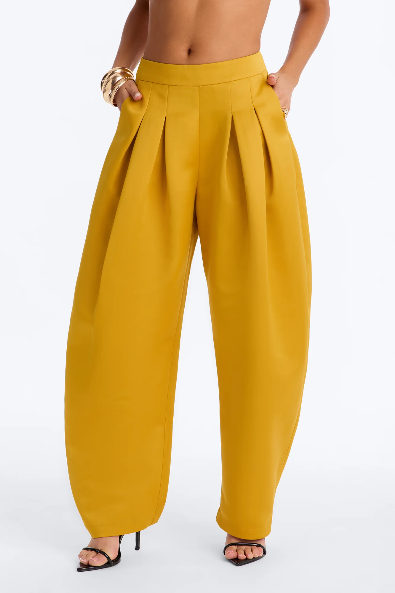 Ottilie High Rise Pleated Barrel Leg Pant - Yellow - Image 2