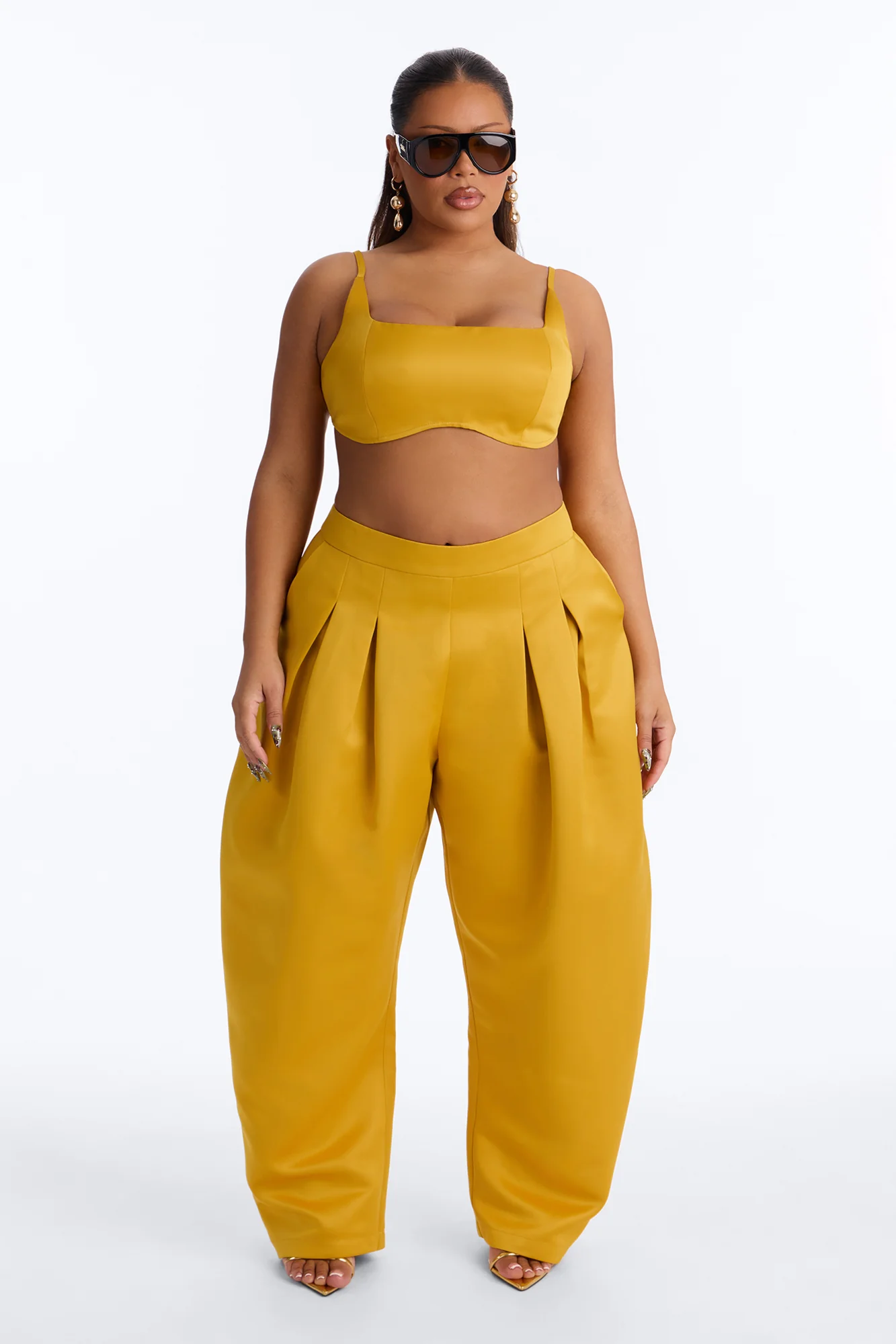 Ottilie High Rise Pleated Barrel Leg Pant - Yellow - Image 5