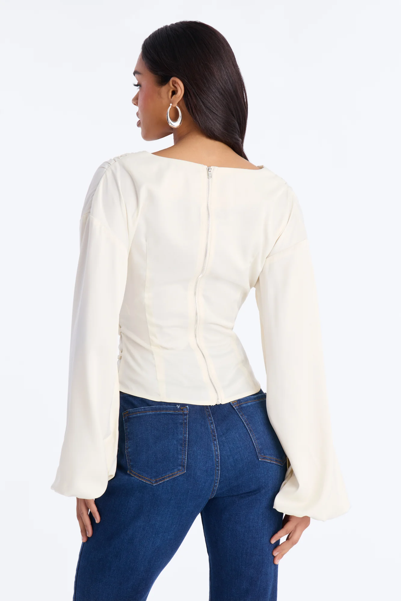 Out And About Lace Up Satin Blouse - Ivory - Image 4