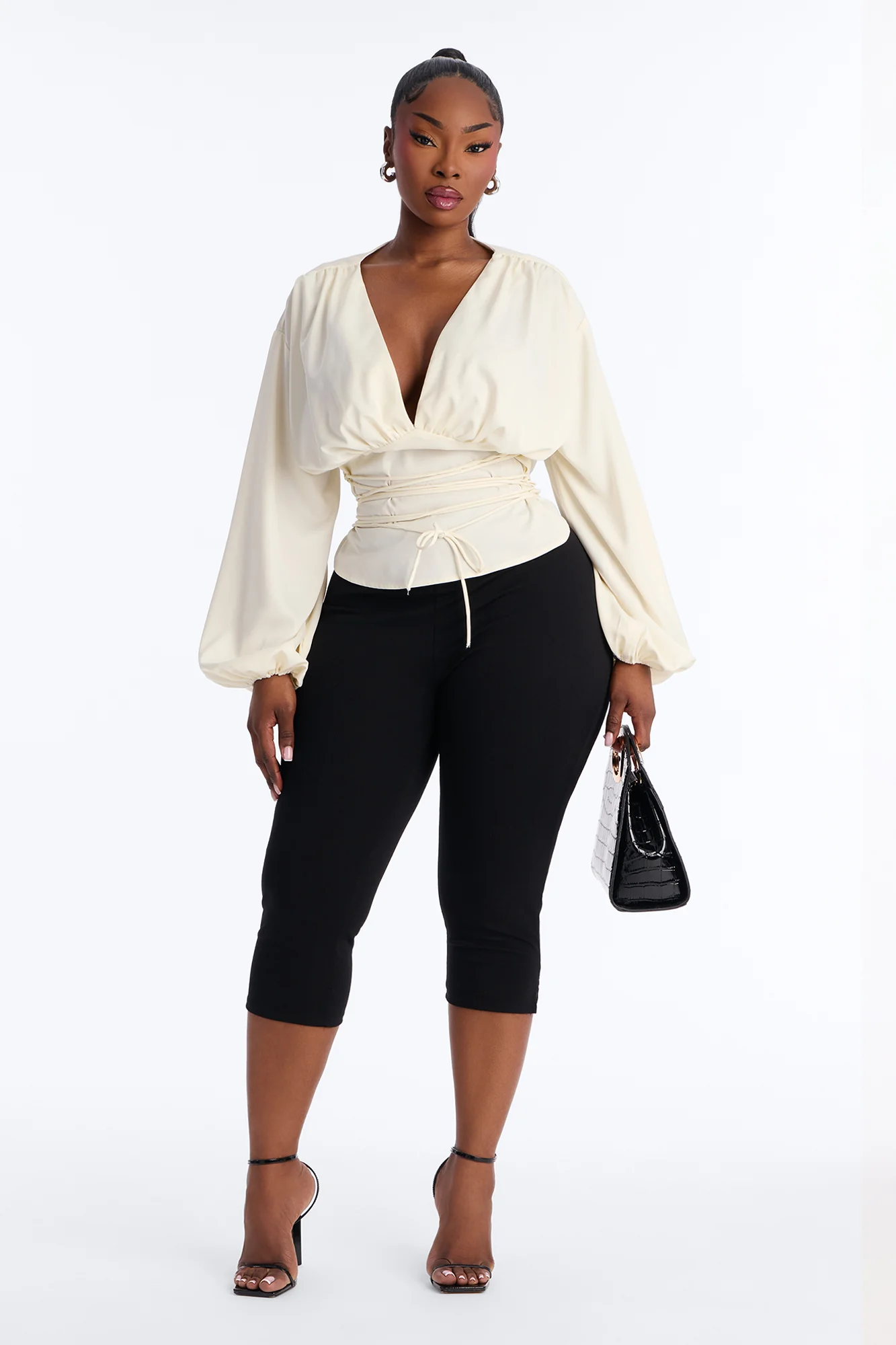 Out And About Lace Up Satin Blouse - Ivory - Image 5