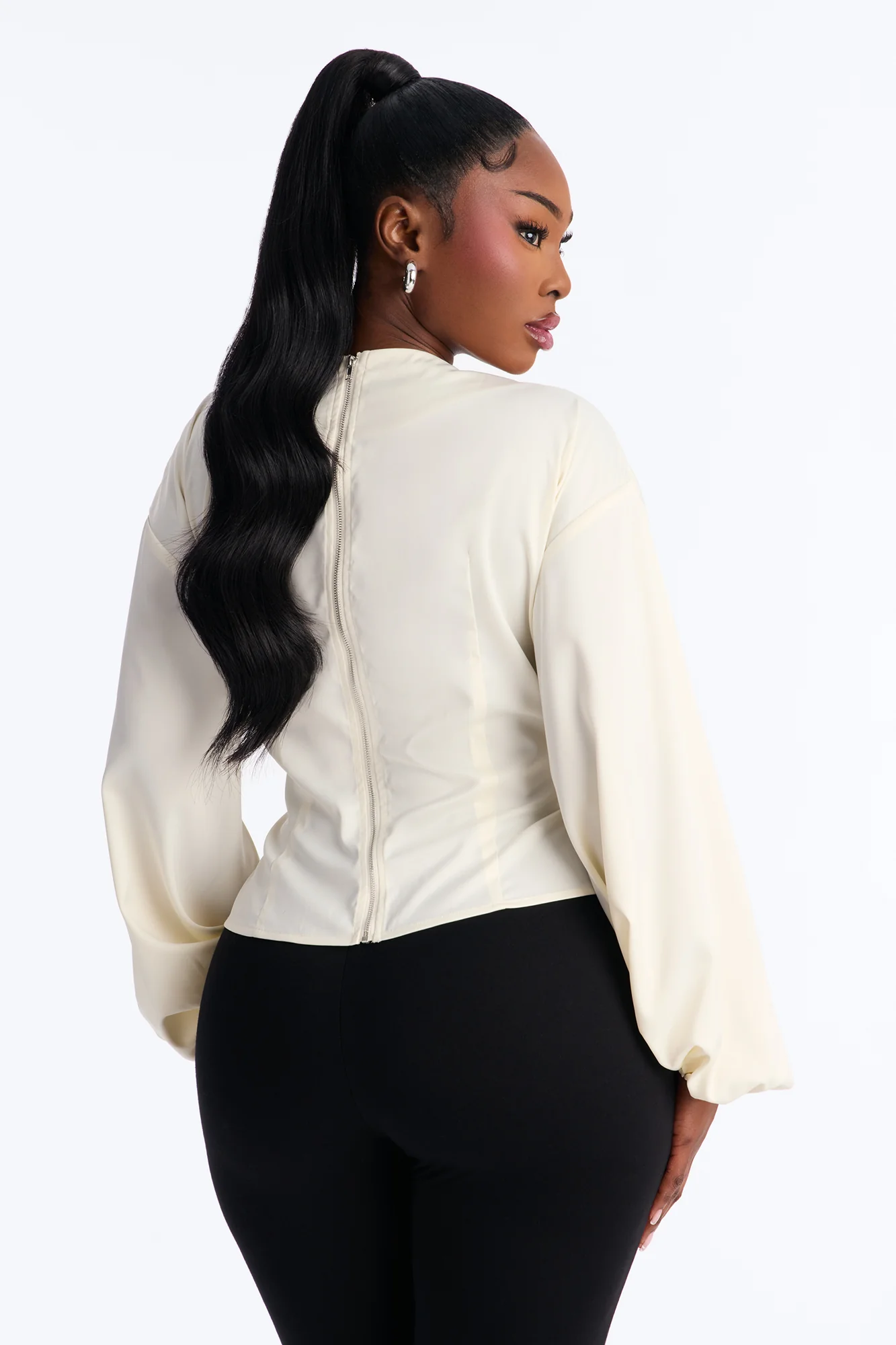 Out And About Lace Up Satin Blouse - Ivory - Image 8