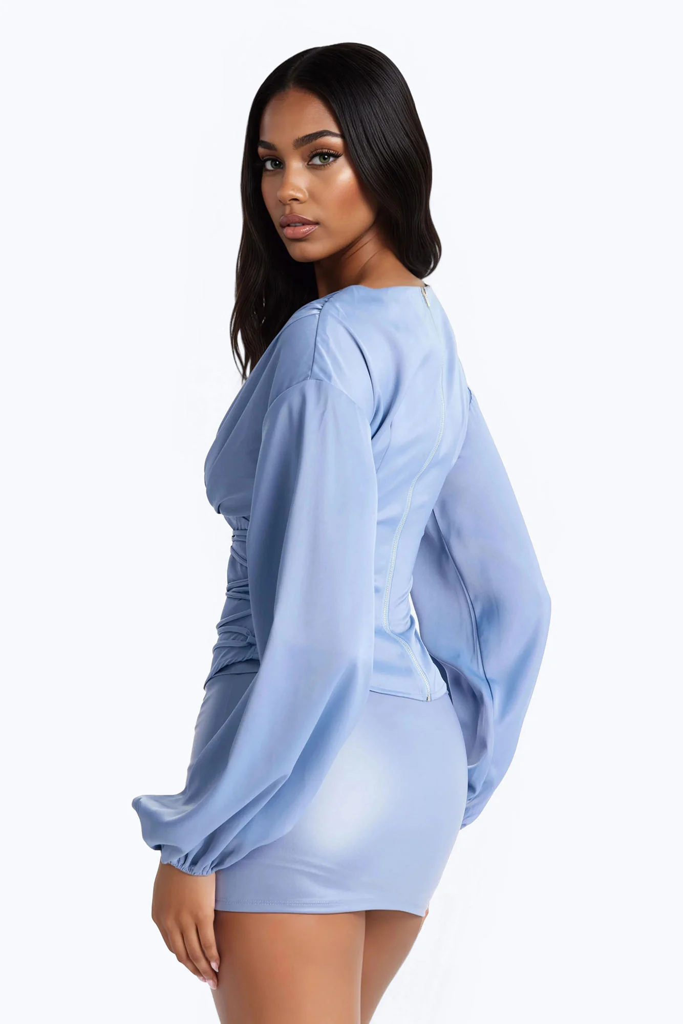 Out And About Lace Up Satin Blouse - Periwinkle - Image 3
