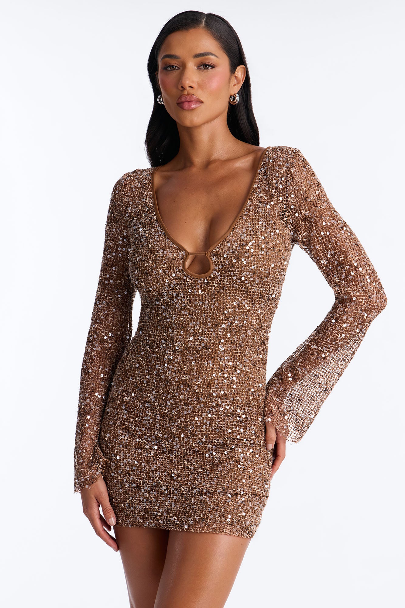 Out In The Tropics Crochet Mini Dress - Bronze - Image 2