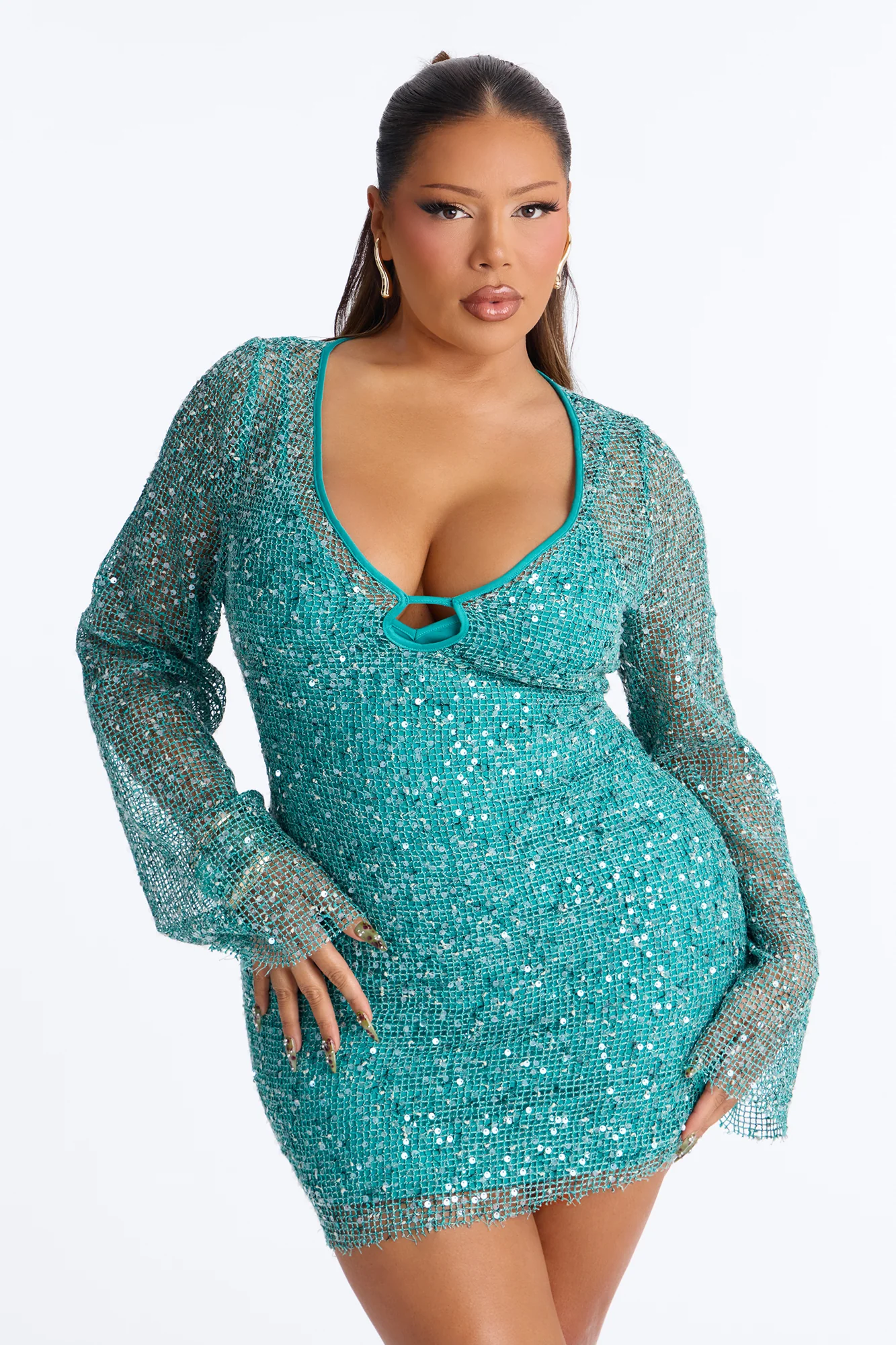 Out In The Tropics Crochet Mini Dress - Teal - Image 5