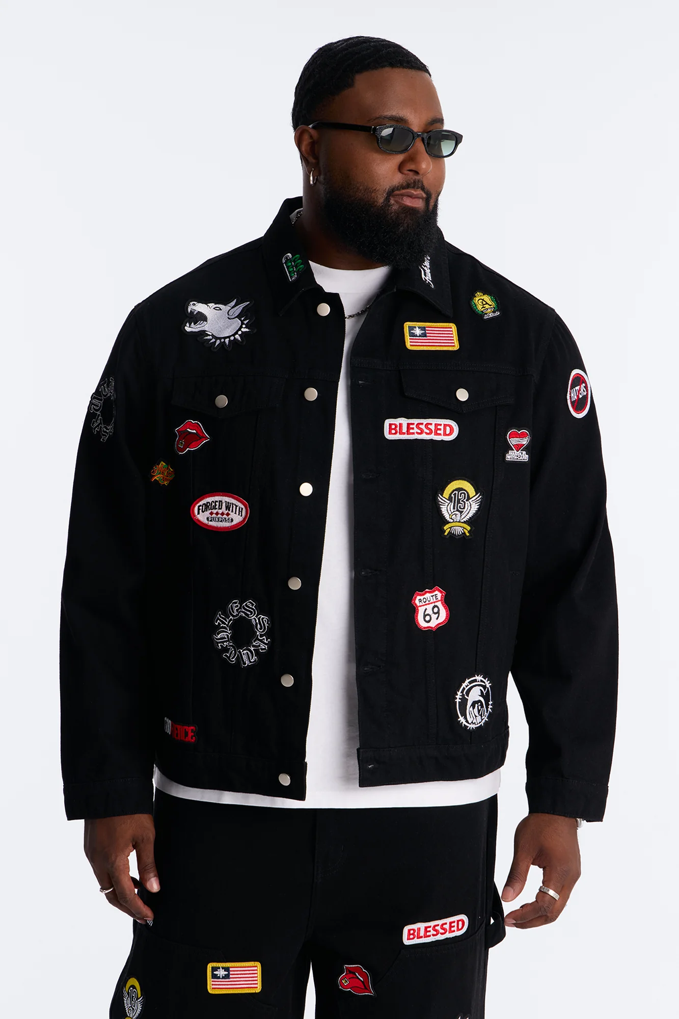 Outlaw Patchwork Denim Jacket - Black - Image 5