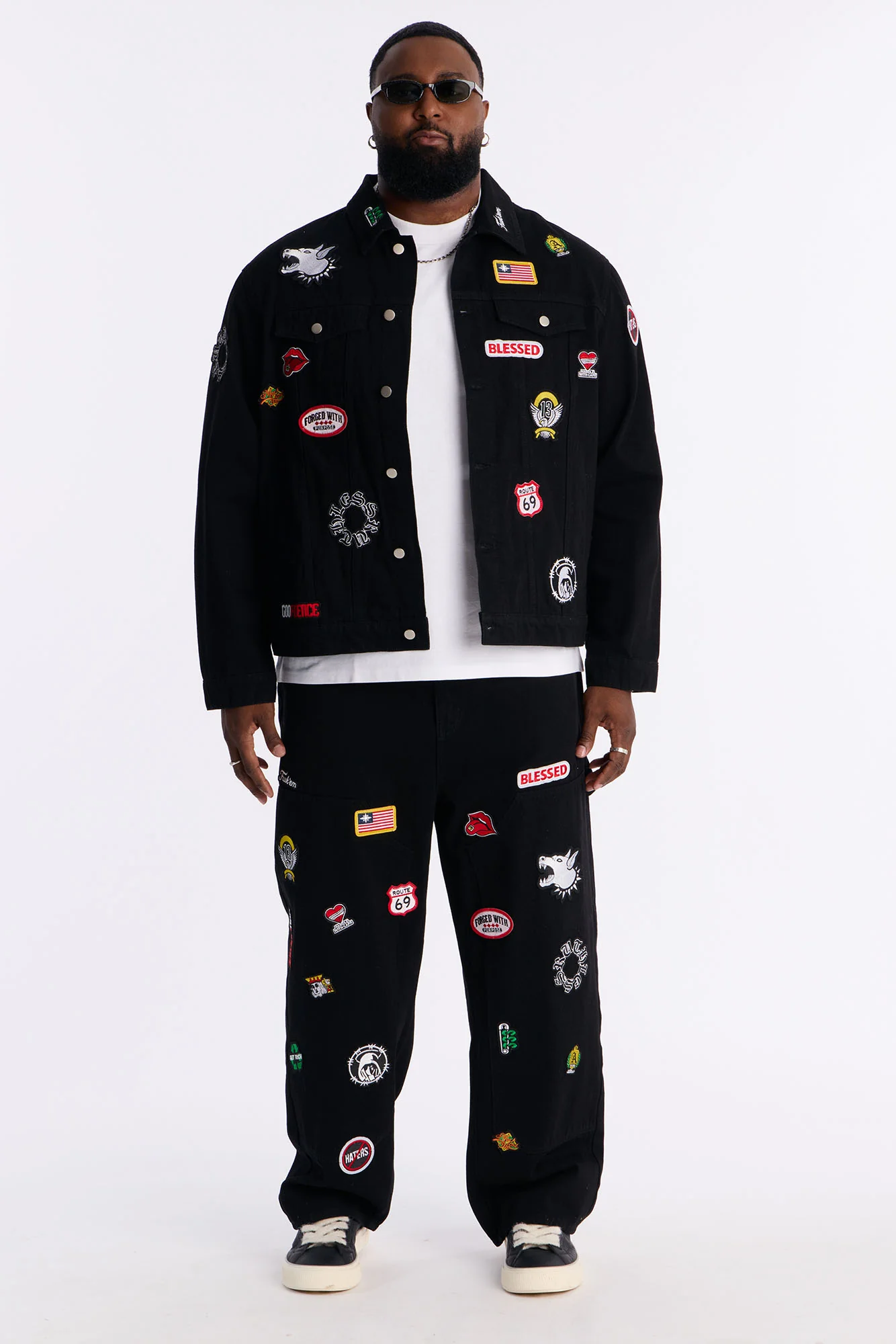 Outlaw Patchwork Denim Jacket - Black - Image 6