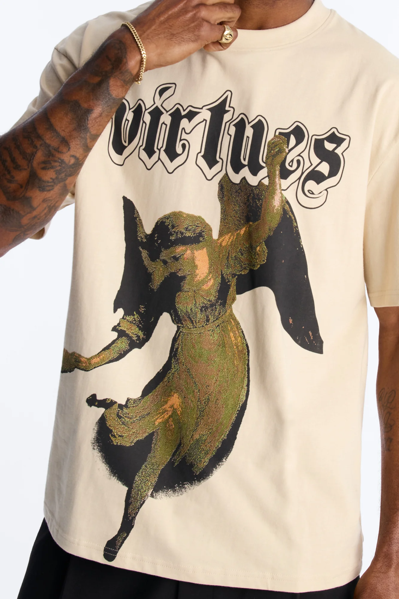 Oversized Affirmational Virtues Short Sleeve Tee - Sand - Image 3