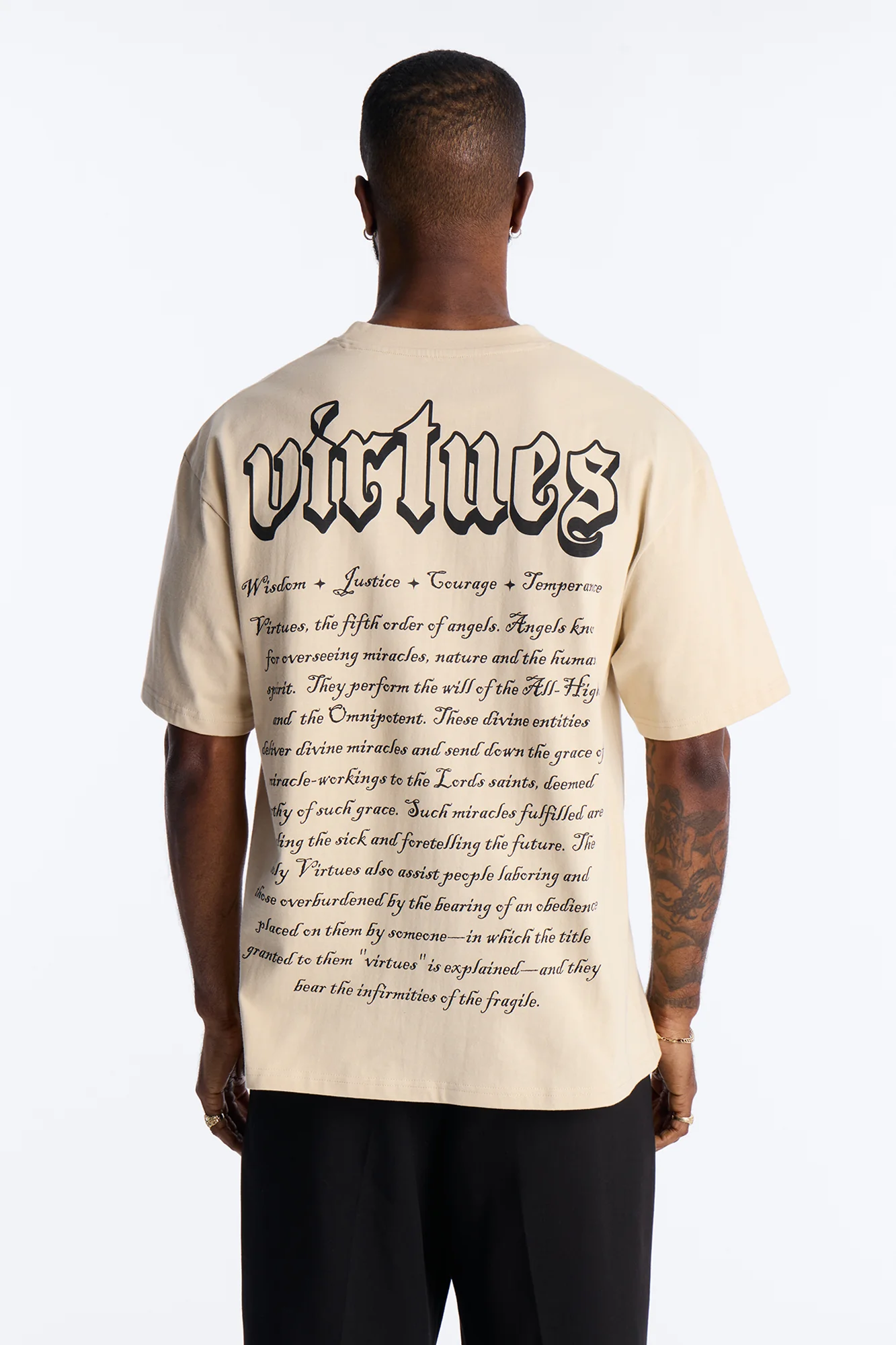 Oversized Affirmational Virtues Short Sleeve Tee - Sand - Image 4