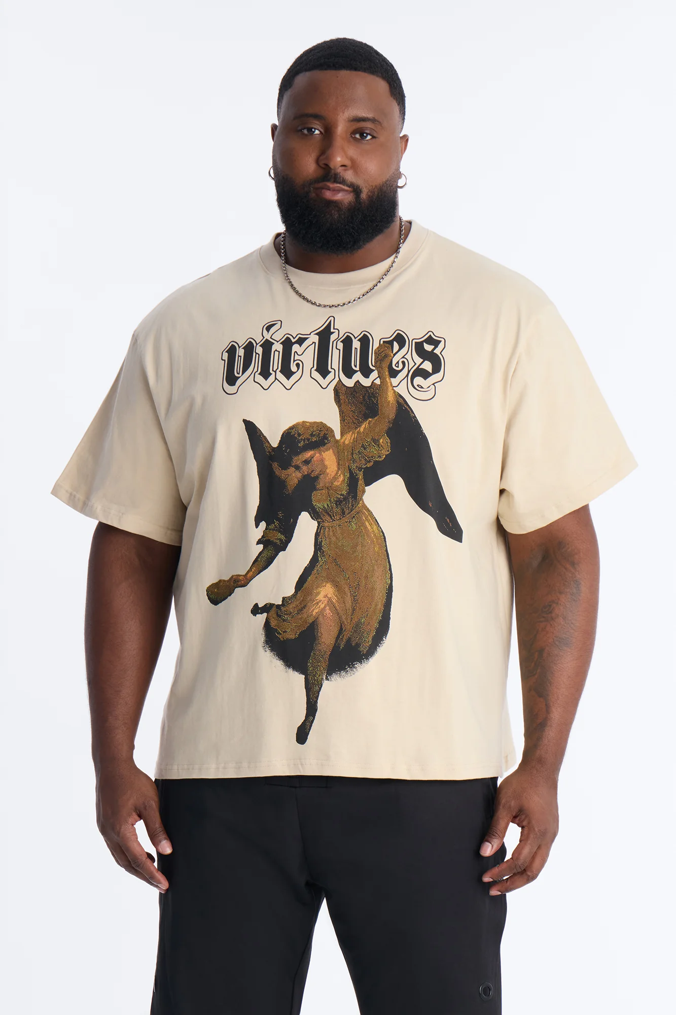 Oversized Affirmational Virtues Short Sleeve Tee - Sand - Image 5