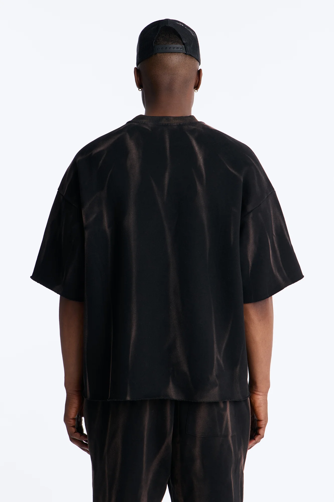 Oversized Bleach Washed Short Sleeve Fleece Tee - Black - Image 3