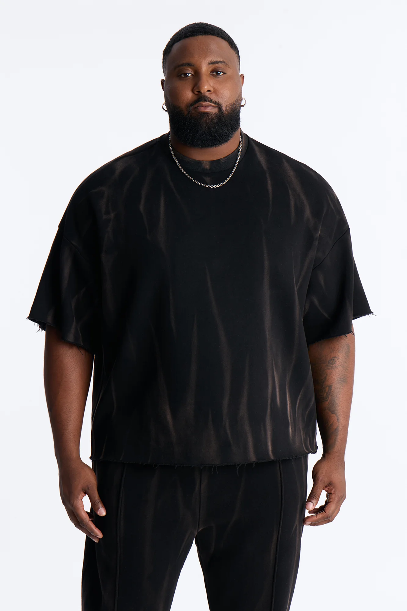 Oversized Bleach Washed Short Sleeve Fleece Tee - Black - Image 4