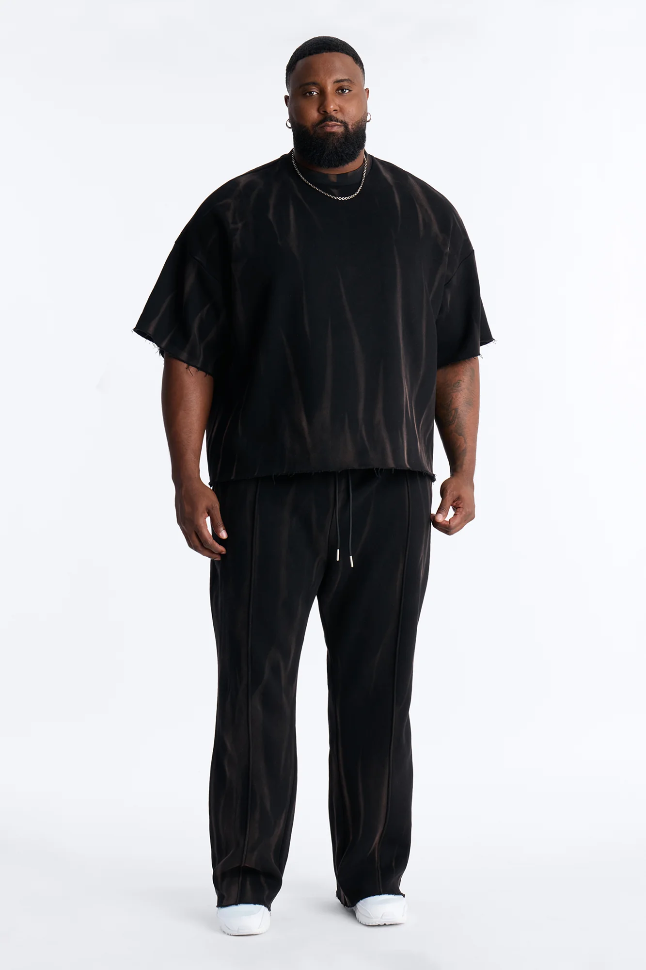 Oversized Bleach Washed Short Sleeve Fleece Tee - Black - Image 5