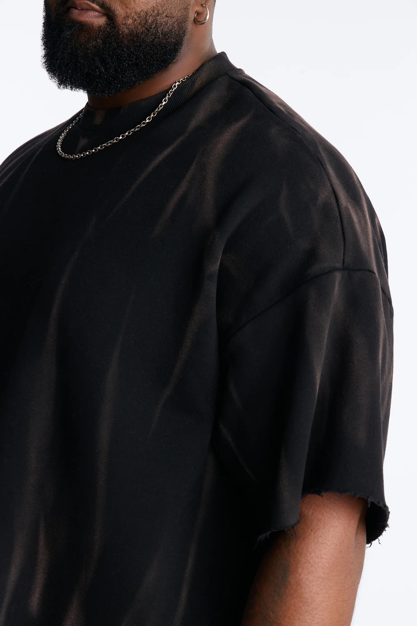 Oversized Bleach Washed Short Sleeve Fleece Tee - Black - Image 6