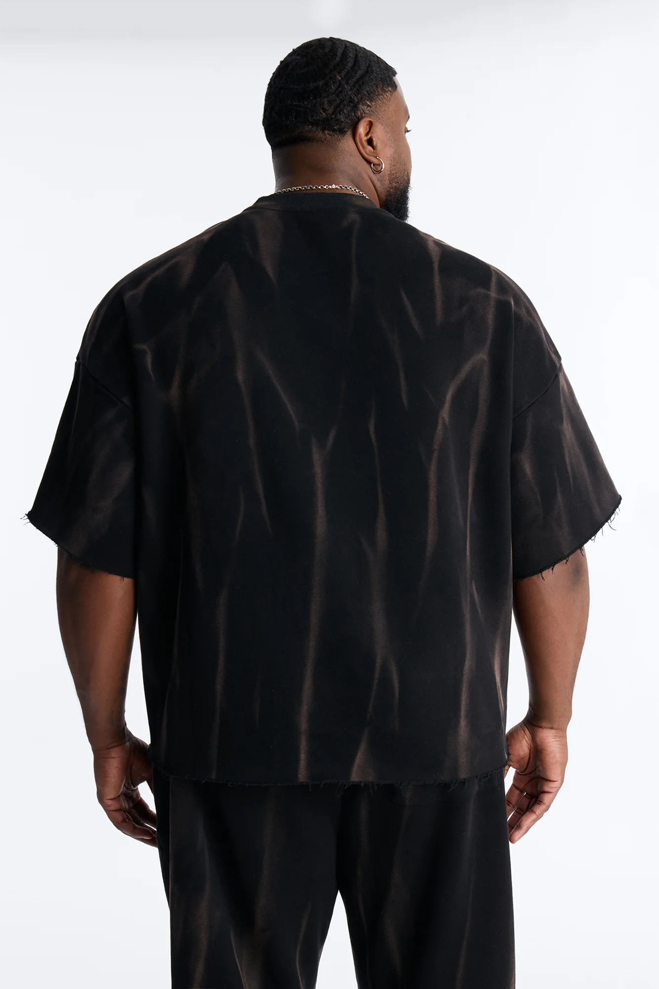 Oversized Bleach Washed Short Sleeve Fleece Tee - Black - Image 7