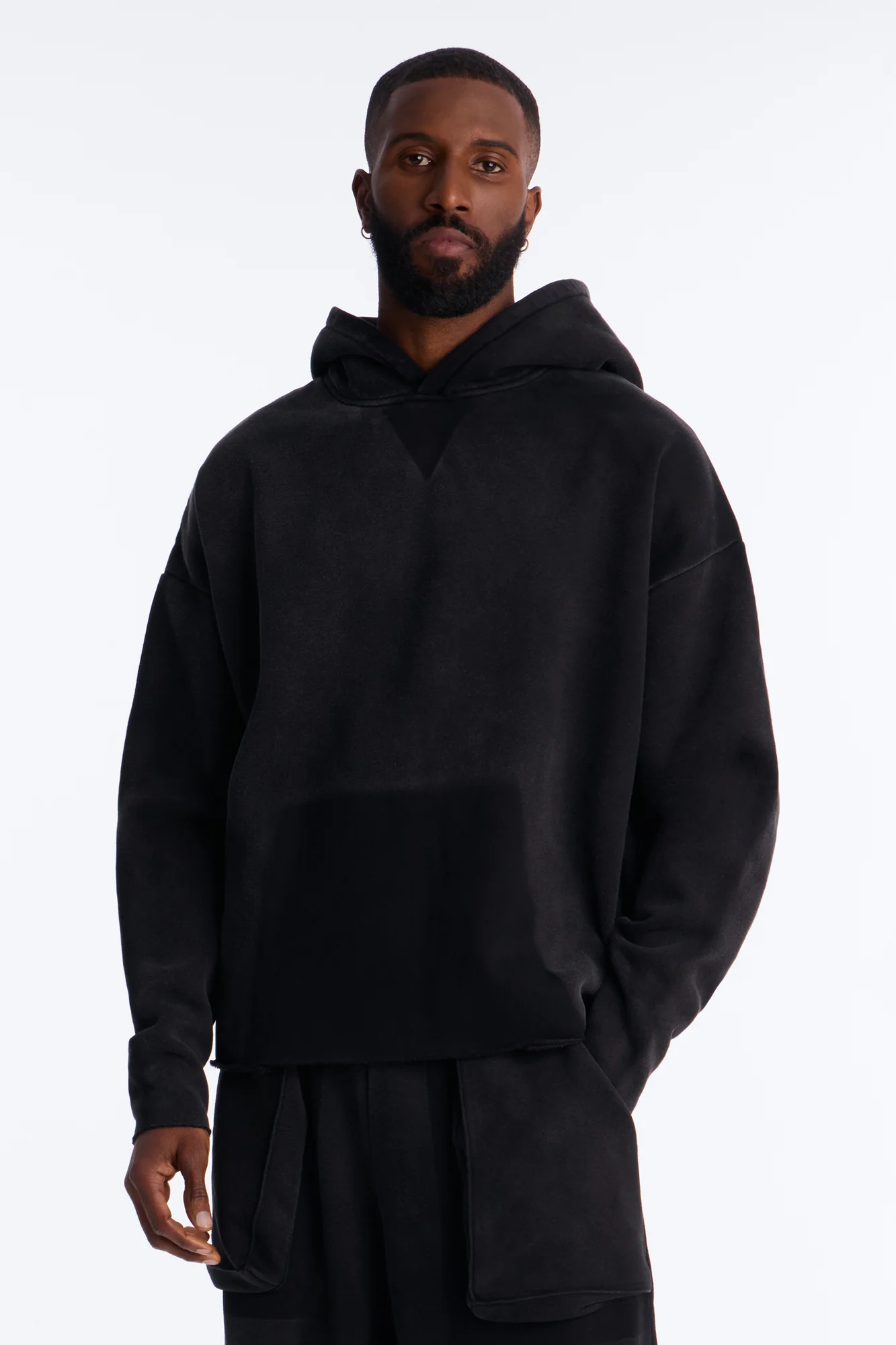 Oversized Cargo Drip Washed Hoodie - Black Wash