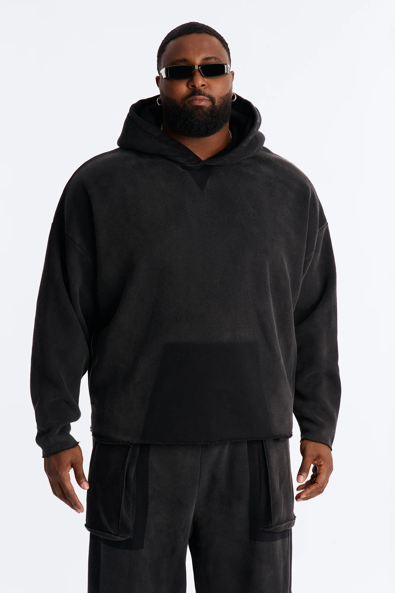 Oversized Cargo Drip Washed Hoodie - Black Wash - Image 6