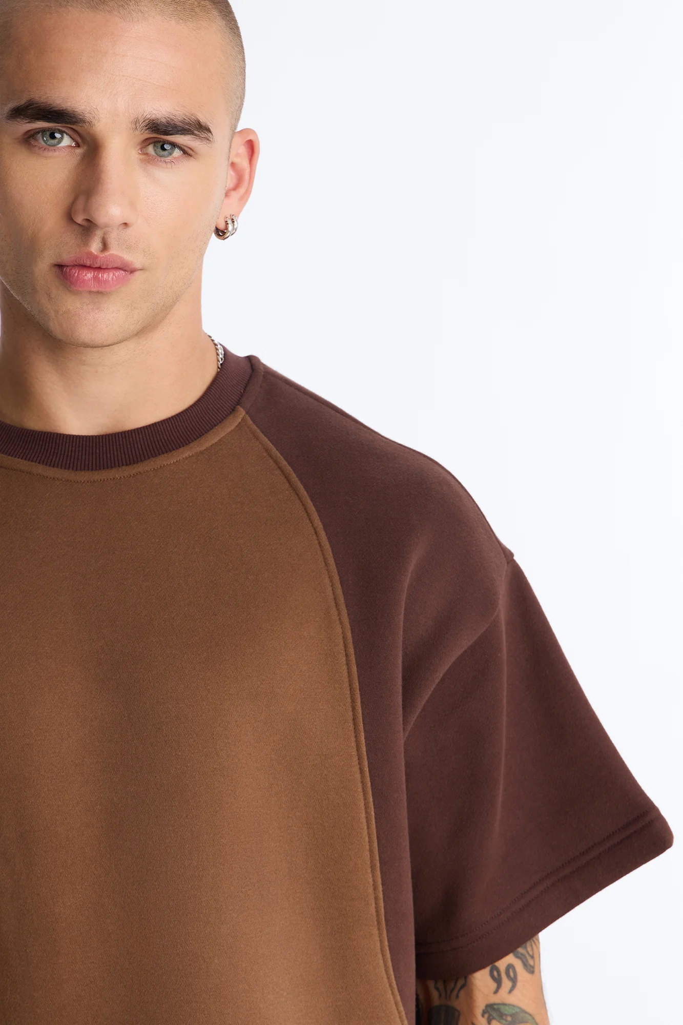 Oversized Neapolitan Paneled Sweatshirt - Brown/combo - Image 3