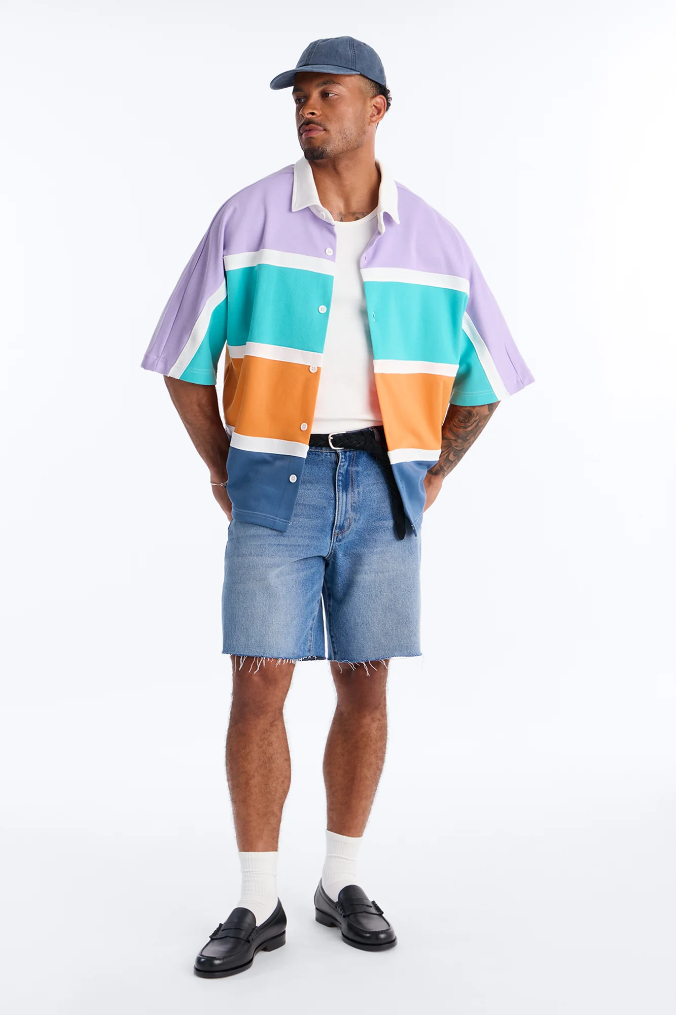 Oversized Spring Rush Pique Button Up Shirt - Blue - Image 2
